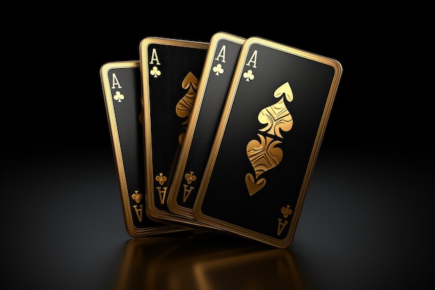 Foto regal elegance 3d renderização de um majestic royal flush em cartas de jogo de casino preto e dourado