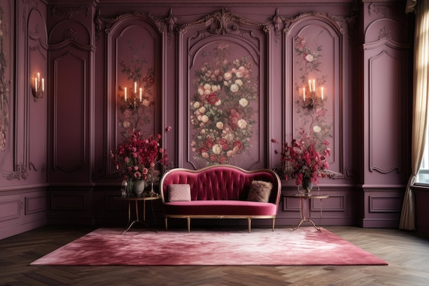 Regal Elegance A PrincessInspired Quarto pintado à mão com detalhes em Borgonha e iluminação delicada