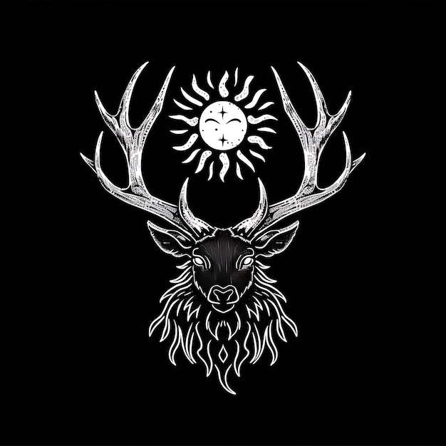 Regal Elk Clan Totem Logo mit Elk Antlers und Tribal Sun Wi Creative Logo Design Tattoo Umriss