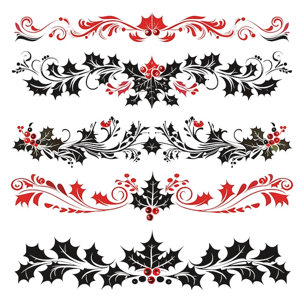 Regal Holly Leaves Diseño de bordes con motivos cardinales una decoración de marco de borde Arte de garabateo