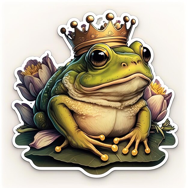 Regal Lily Monarch King Frog en Lily Cartoon Pegatina