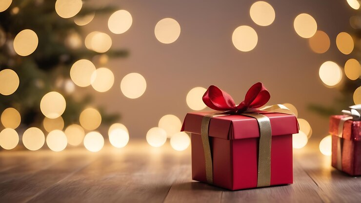 Regalo con cinta en fondo de vacaciones para fiesta cumpleaños San Valentín bodas aniversario año nuevo y Navidad
