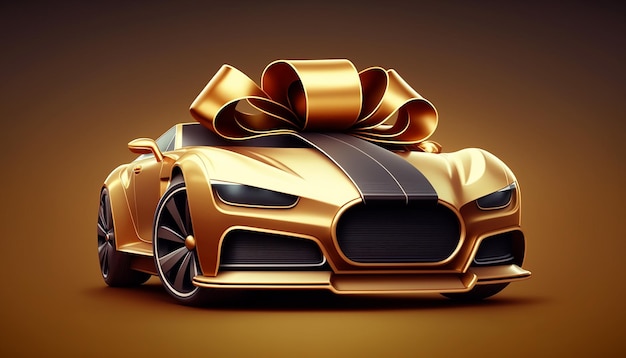 Regalo coche caro con lazo dorado compra sorpresa AI generativa