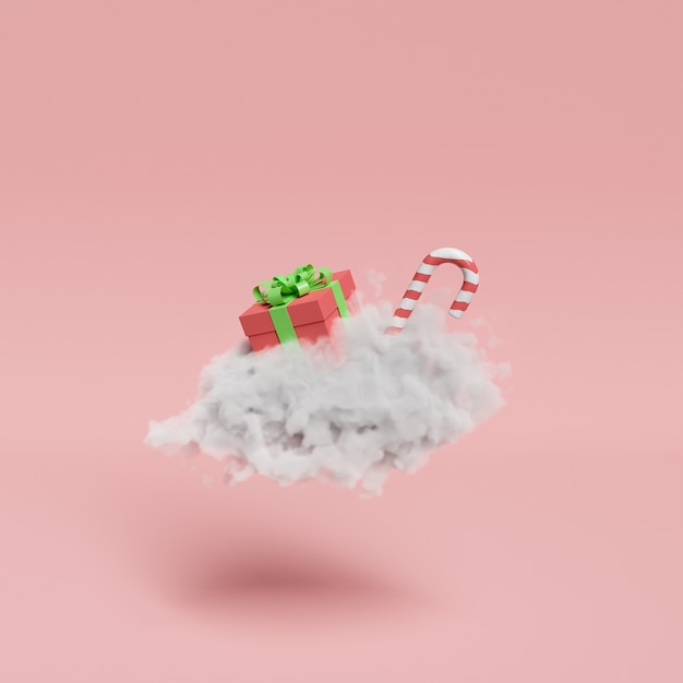 regalo con un dulce de navidad en una nube