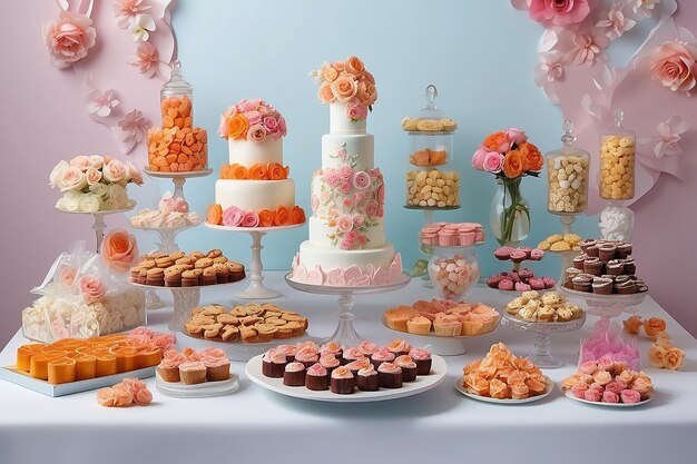 Foto regalo de galleta de fondante de boda galletas de flores y barras de caramelo