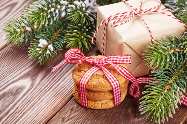 Regalo de galletas de jengibre de Navidad y rama de árbol