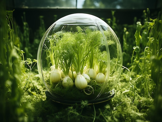 Un regalo de la naturaleza Una abundante caja de vidrio que muestra las mejores frutas y verduras de la naturaleza