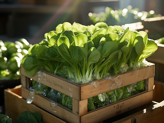 Un regalo de la naturaleza Una abundante caja de vidrio que muestra las mejores frutas y verduras de la naturaleza