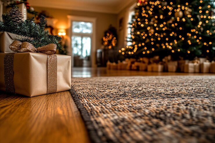 Regalo de Navidad bajo un árbol decorado