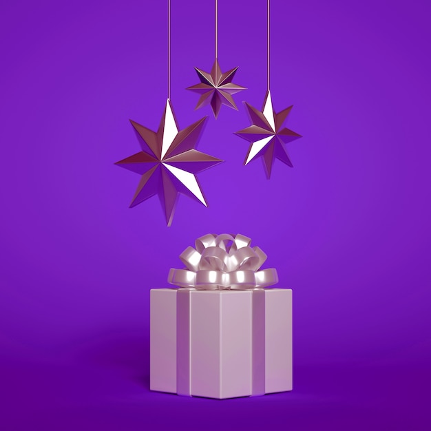 Regalo de Navidad con cinta y estrellas.