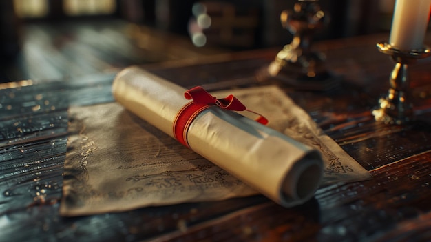 un regalo de Navidad envuelto en blanco con una cinta roja en él