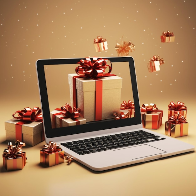 regalo de navidad con laptop y cajas