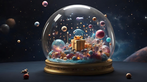 Regalo Regalo en círculo de vidrio caja de regalo de vidrio en el vidrio lindo regalo regalo de cumpleaños IA generativa