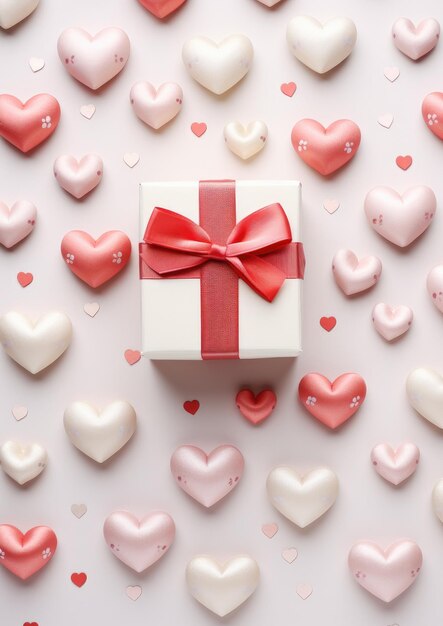 Regalo romántico para el Día de San Valentín Con fondo blanco con regalo y corazones IA generativa