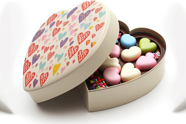 Regalo romántico de san valentín en caja de dulces en forma de corazón con corazones