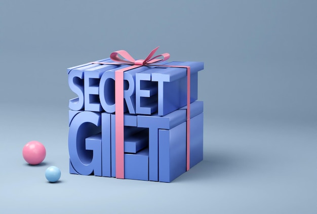 Foto regalo secreto tipografía 3d con cintas caja de regalo renderización 3d