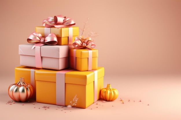 Foto regalos amarillos sobre fondo rosa regalos amarillos con un lazo rosa uno encima del otro cajas de regalos rosas en