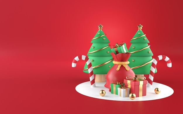 Regalos con árbol de Navidad 3D Render 3D