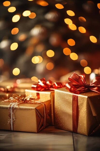 regalos bajo el árbol de Navidad iluminación cinematográfica