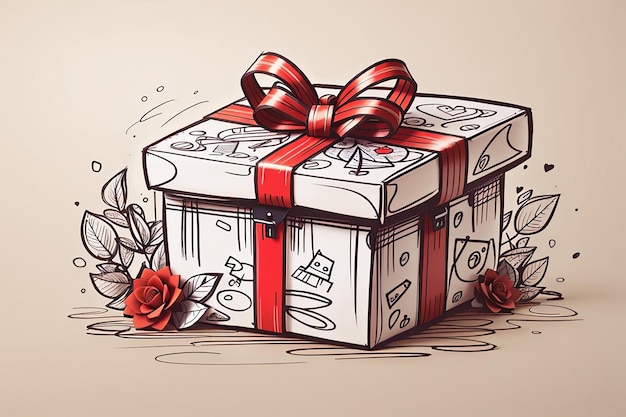 Regalos encantadores dibujados a mano en cajas de regalos