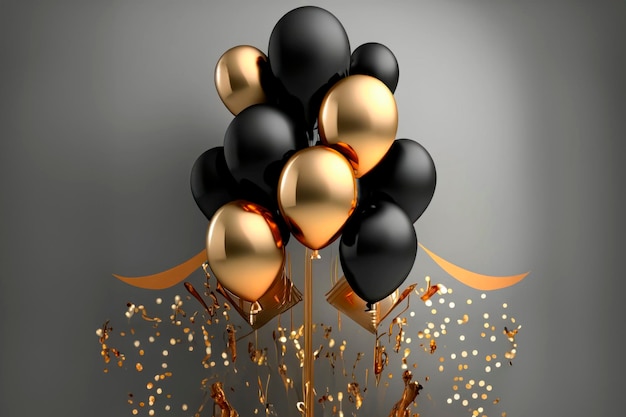 regalos con globos fiesta dorada y negra viernes negro
