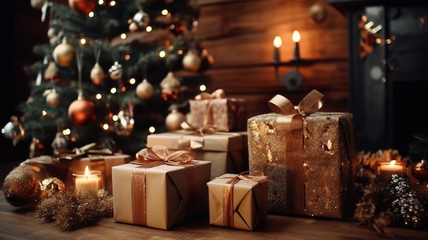 Regalos de Navidad debajo de un árbol de Navidad