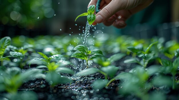 Regar as plantas jovens à mão