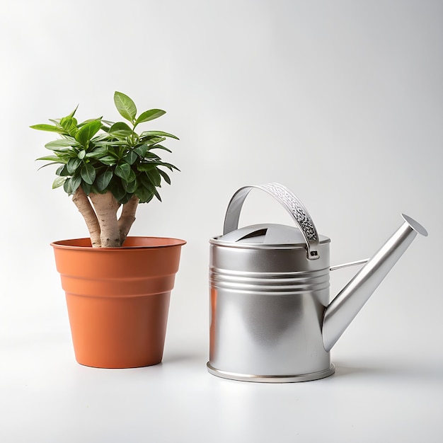 Regar e plantar em vaso em fundo branco