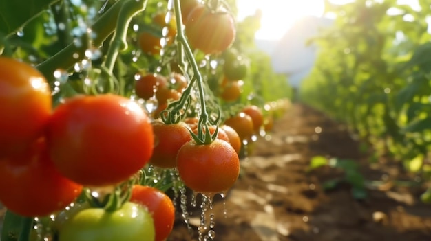 Regar tomates automatizados O conceito de uma fazenda agrícola inteligente Banner Copy space Generative AI