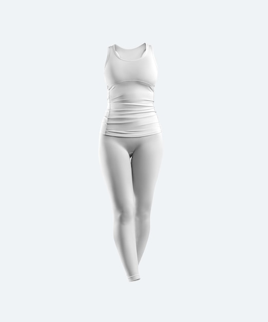 regata branca sem mangas leggings camiseta renderização 3D roupas esportivas femininas sem corpo isolado