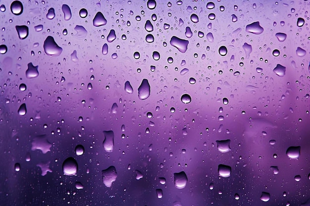 Regen fällt auf ein Fenster mit violettem und violettem Hintergrund