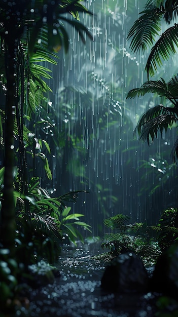 Regen fällt im Dschungel