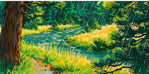 Regen im Kiefernwald Wald Hintergrund