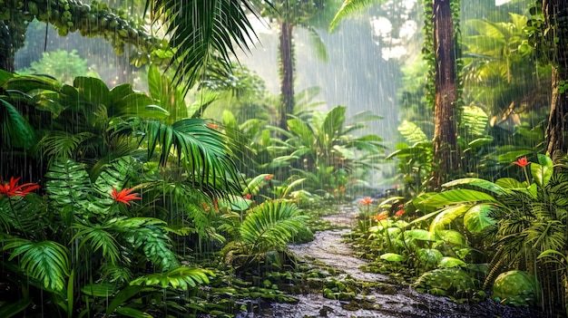 Regen im Wald und Dschungel in der tropischen Zone