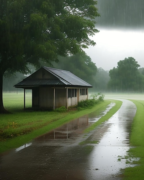 Regen in einer ländlichen, malerischen Umgebung. Generieren Sie KI