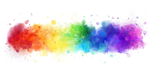 Foto regenbogen-aquarell-banner-hintergrund auf weiß reine lebendige aquarellfarben kreative farbverläufe, spritzer und flecken abstrakter kreativer hintergrund
