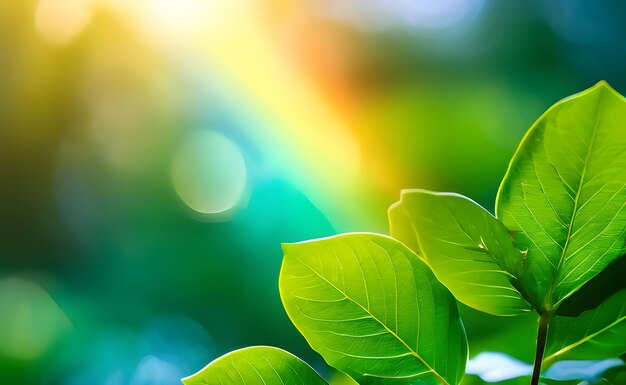 Foto regenbogen auf grünem, verschwommenem hintergrund