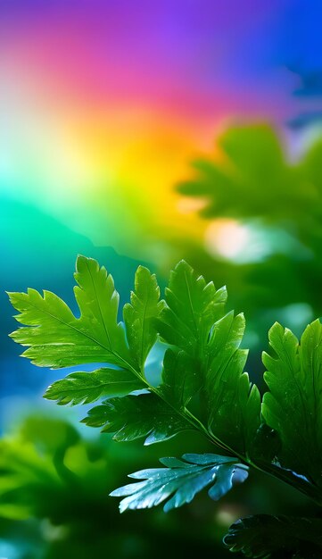 Foto regenbogen auf grünem, verschwommenem hintergrund