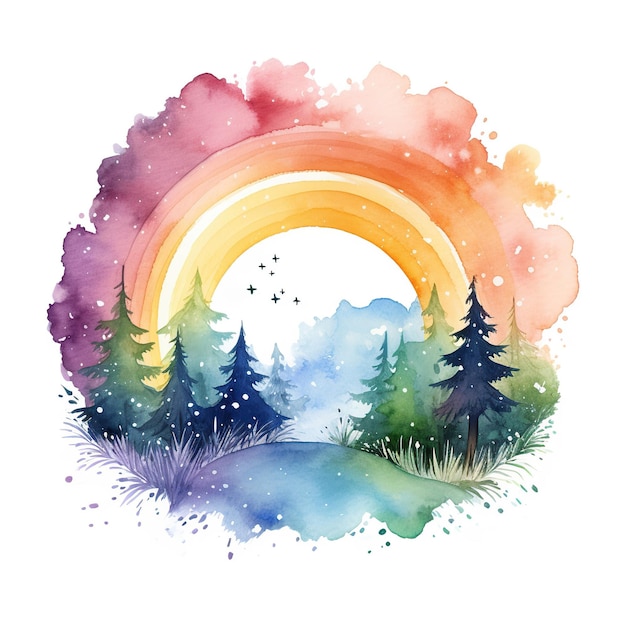 Regenbogen-Blumen-Kunst, Aquarell-Illustration, Kinder-Design, Postkarten-Clipart