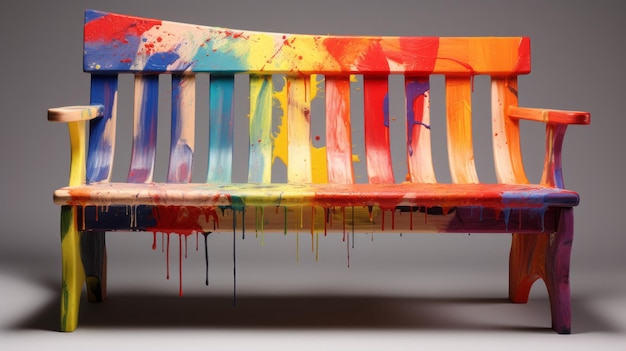 Regenbogen-gemalte Bank Unpolierte Authentizität in der Konzeptkunst