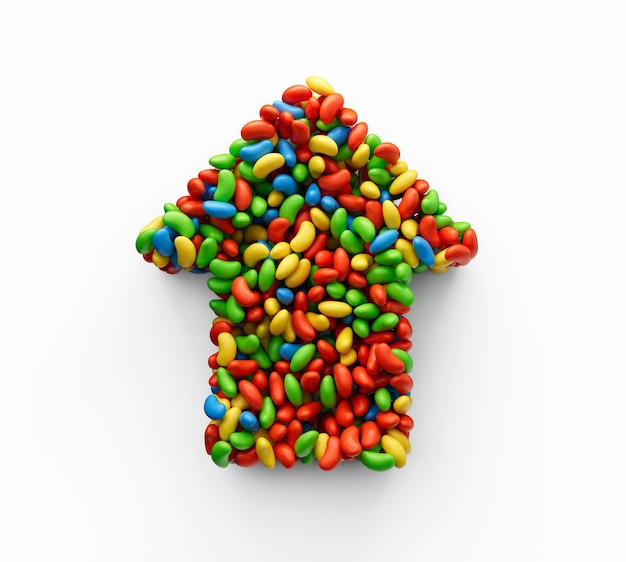Regenbogen-Jellybean, aus dem Pfeil auf isoliertem Hintergrund 3D-Darstellung besteht