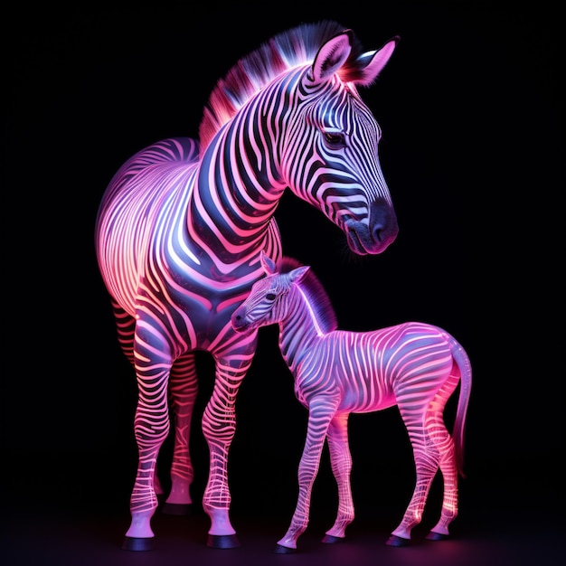 Regenbogen-Mama-Zebra und Baby-Zebra Ai erzeugt