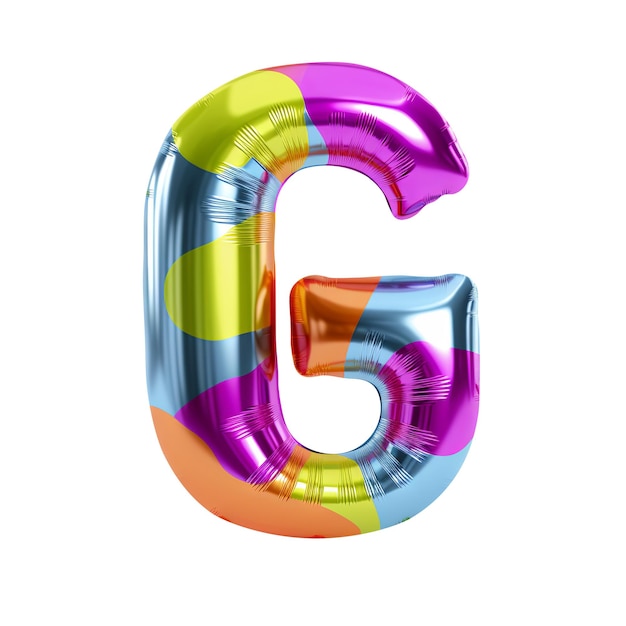 Foto regenbogen-metallischer alphabet-g-ballon realistische 3d auf weißem hintergrund generative ki