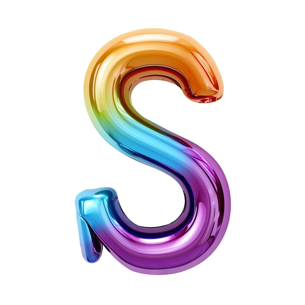 Regenbogen-metallischer Alphabet-S-Ballon Realistische 3D auf weißem Hintergrund Generative KI