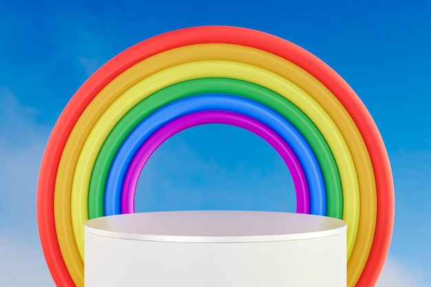 Regenbogen oben auf einem Produktdispenser 3D-Illustration