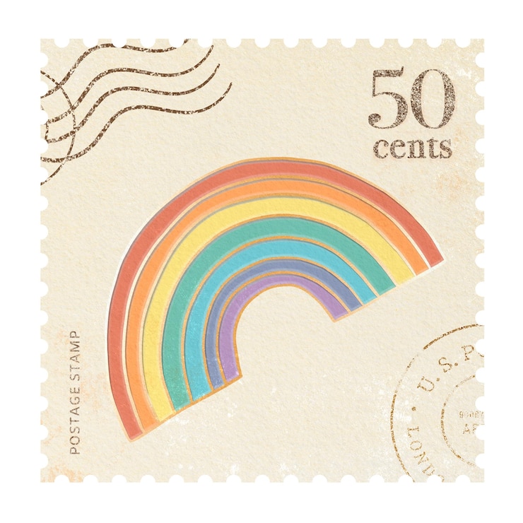 Foto regenbogen-png-poststempel-aufkleber mit farbenfrohem design und durchsichtigem hintergrund