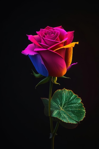 Regenbogen-Rose mit Schatten und dunklem Hintergrund