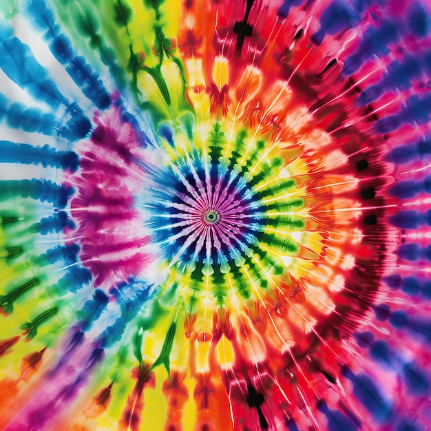 Regenbogen-Tie-Dye-Spiralmuster. Abstraktes, festliches, farbenfrohes Hintergrunddruckmuster. Crazy Boho