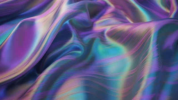 Regenbogen wellig glatt wellig elegant holographisch Seidenstoff Textur Design Neon gebogene Welle Satin Serienaufnahme Hintergrund Generative AI