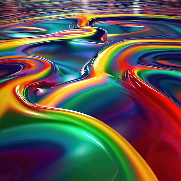 Regenbogenfarben realistischer dynamischer flüssiger abstrakter Hintergrund aus flüssigem Kunststoff Digitale 3D-Illustration